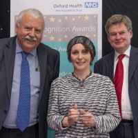 Picture of Joanne McEwan with Chief Executive Stuart Bell CBE and Chairman Martin Howell