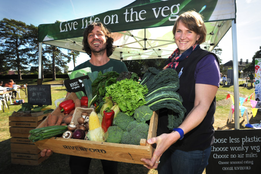 The Oxford Health Charity's Healthfest 2019 at The Warneford Hospital, Oxford. Jake Swinhoe and Kirstin Ashton of Riverford Organic Farmers.