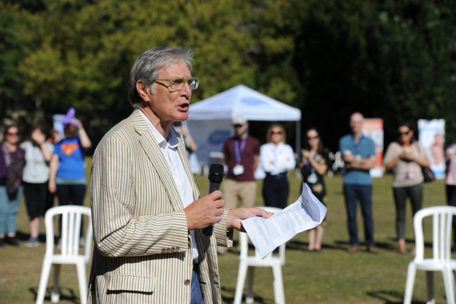 Healthfest 2019 at The Warneford Hospital, Oxford. David Walker, Chairman of the Oxford Health NHS Foundation Trust, making the opening address.