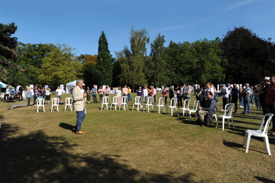 Healthfest 2019 at The Warneford Hospital, Oxford. David Walker, Chairman of the Oxford Health NHS Foundation Trust, making the opening address.