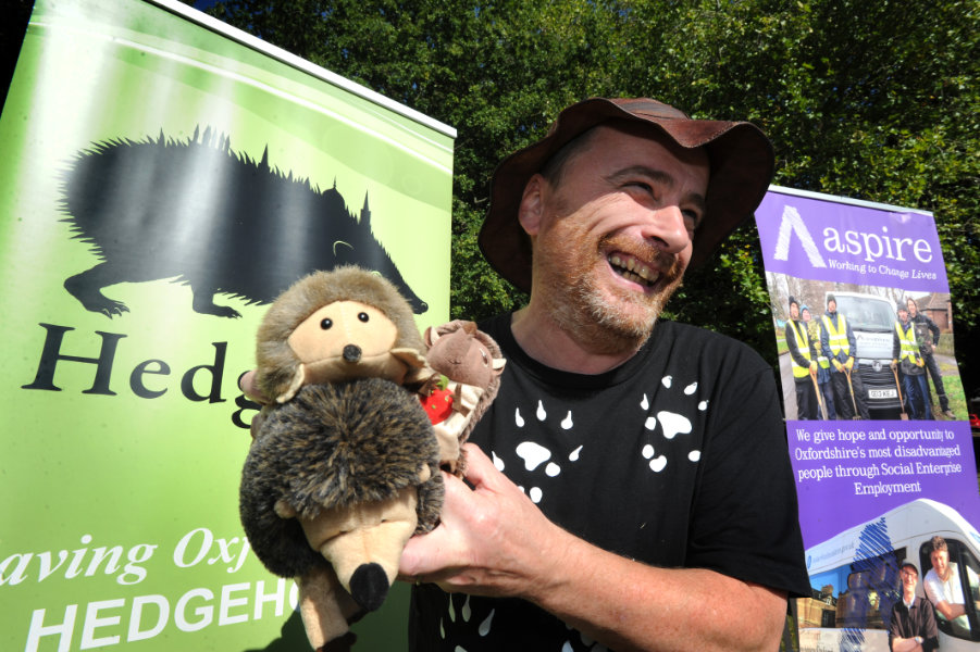 The Oxford Health Charity's Healthfest 2019 at The Warneford Hospital, Oxford. Hedgehog fan Hugh Warwick of HedgeOX.