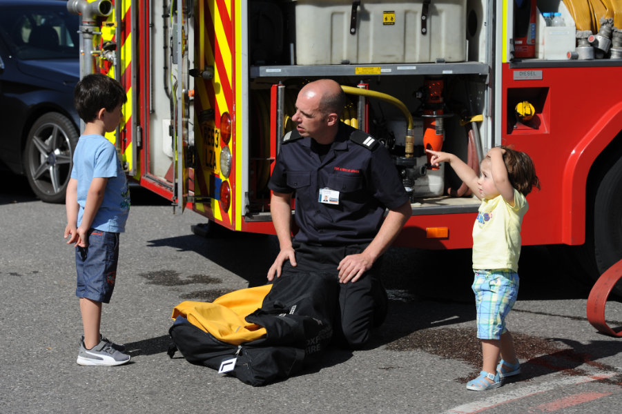 The Oxford Health Charity's Healthfest 2019 at The Warneford Hospital, Oxford. Oxfordshire County Council's Fire and Rescue Service fire engine proved a popular attraction.